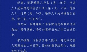 38岁男子持刀将一对夫妇捅伤致死后自残，四川蓬安警方通报：疑因情感纠纷